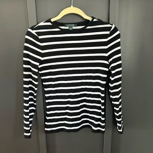 Ralph Lauren Black and White Striped Top with shoulder buttons